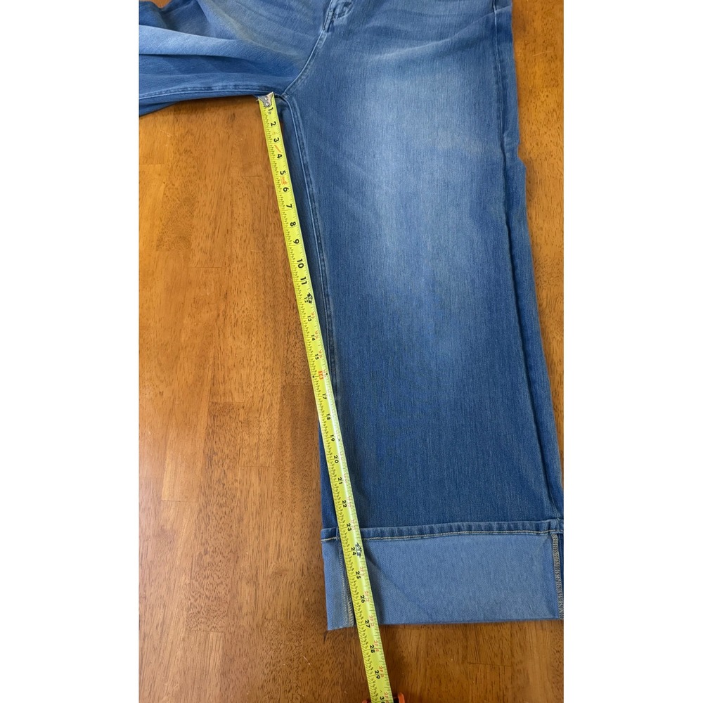 Halara Blue Wide Leg Cuffed Jeans High Waisted Medium Wash Denim Size L Tall - Picture 7 of 8